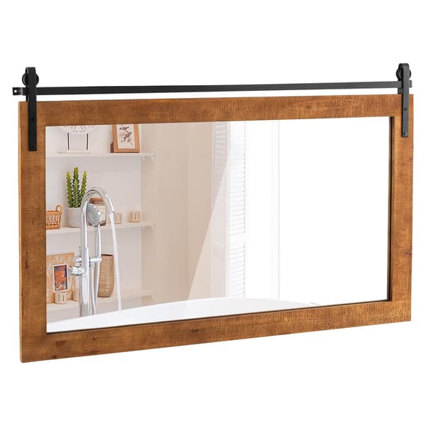 Rustik väggspegel med träram, 100x66 cm, brun
