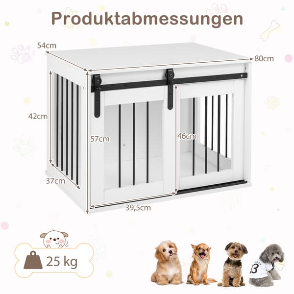Hundeburmøbler med skydedør, hvid, 80 cm