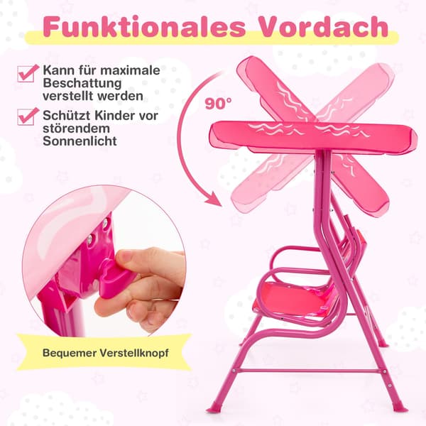 Barngunga med justerbart tak, metallram, rosa