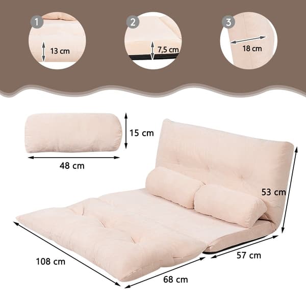 Justerbar gulvsovesofa med 2 hynder, beige
