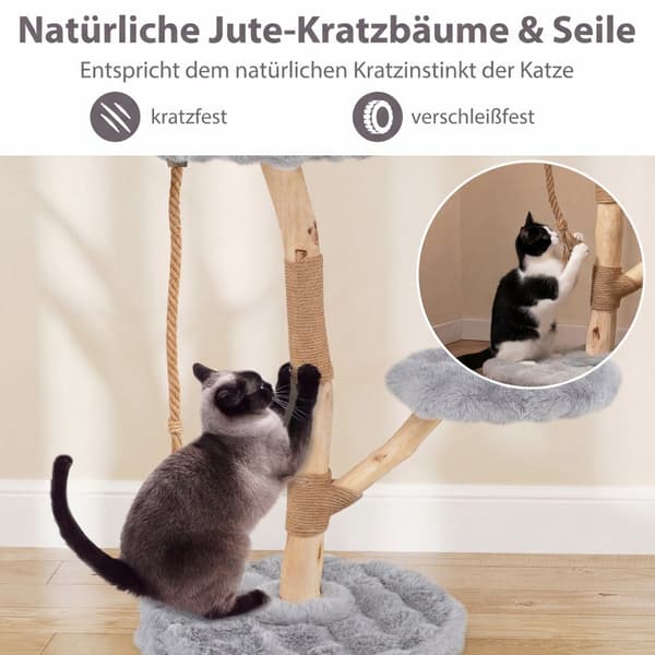 Kradsetræ med 3 plysplatforme, jutestolper, 90 cm, grå