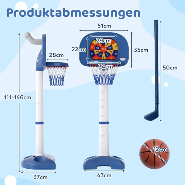 Justerbart 4-i-1 børnebasketballkurvsæt med tilbehør