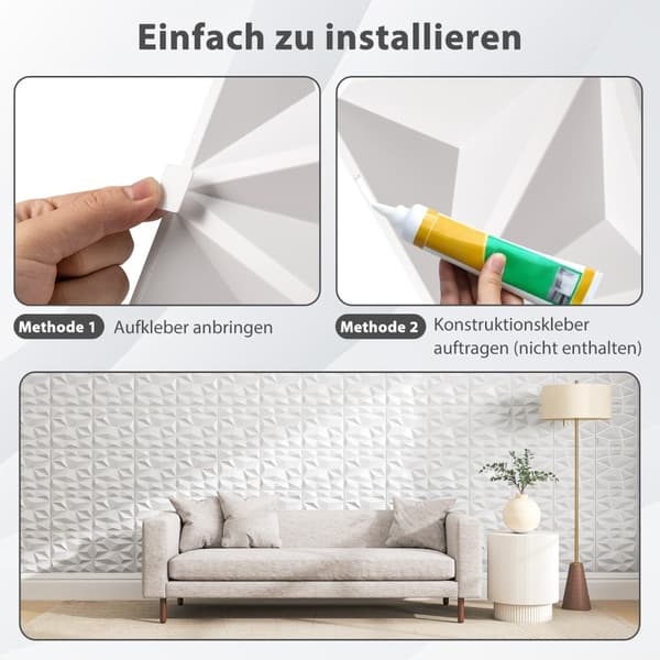 3D-väggpaneler, diamantmönster, 50-pack, 4,5 m² täckning