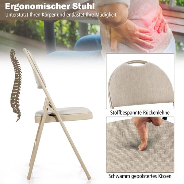 4 beige fällstolar, metallram, stoppad sits