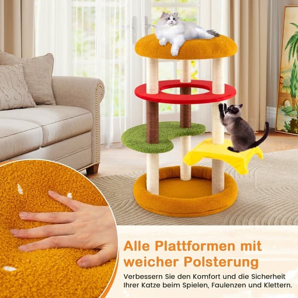 Kradsetræ med sisalstolper, platforme og seng, 106 cm