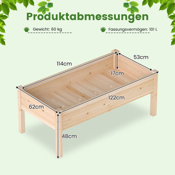 Højbed i træ med drænhuller, 122x62 cm