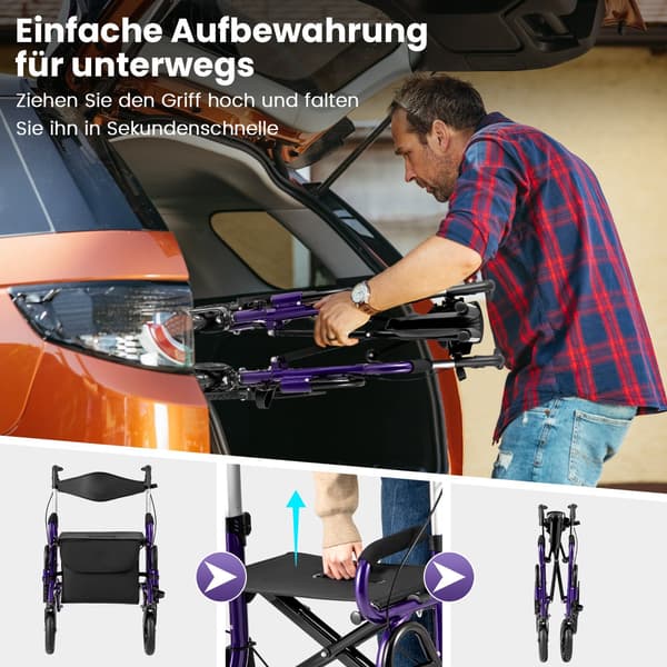 2-i-1 rollator og kørestol, foldbar, 23 cm lufthjul