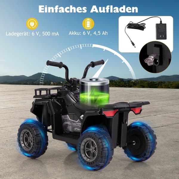 6V Børne Elektrisk ATV med MP3 & LED Lys, Sort