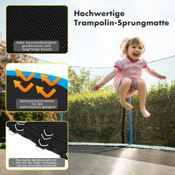 Trampolinmåtte, 366 cm ramme, sort, holdbar PP