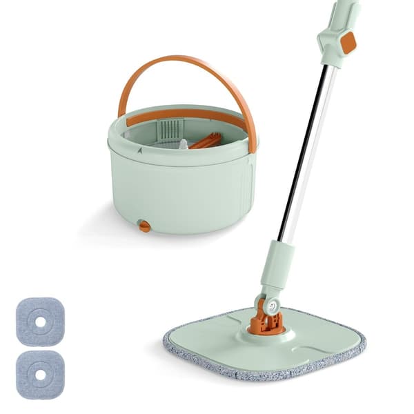 Flat gulvmopp og bøttesystem, 4 l, 360 rotasjon, grønn