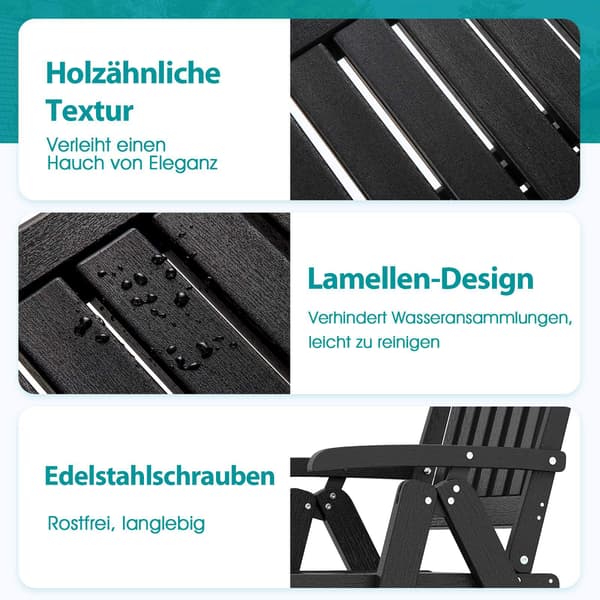 Klapbar udendørsstol, sort HDPE, 150 kg kapacitet