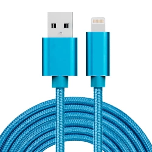 USB til Lightning-kabel 2.4A, 3m, Nylon - Blå