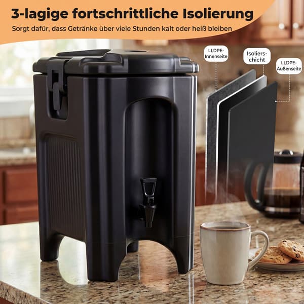 16,5L isoleret drikkevaredispenser med tap, sort