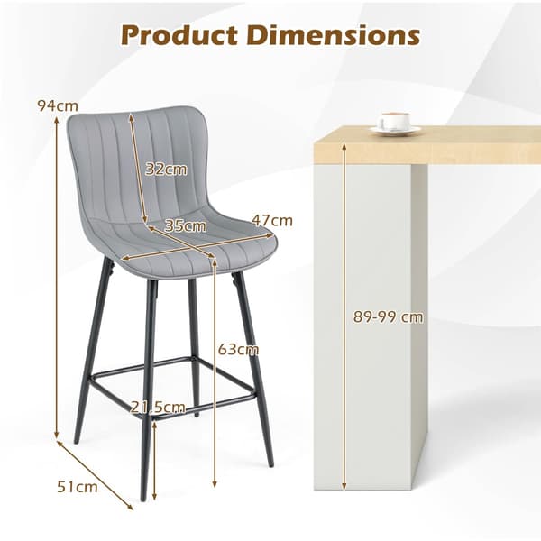Set med 2 ergonomiska barstolar med stoppad sits, grå