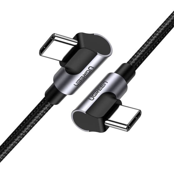 Ugrønn vinklet USB-C til USB-C-kabel 3A, 1m - Grå