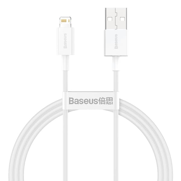 Baseus Superior Fast Charge -USB-A-Lightning-kaapeli, 2,4 A, 1 m - valkoinen
