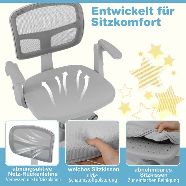 Barnstol, justerbar höjd 41-52 cm, grå