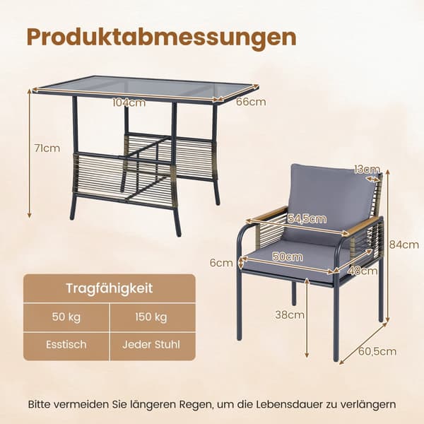 3-delt utemøbelsett i rotting med puter
