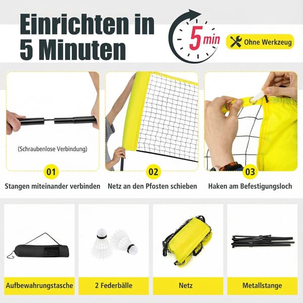 Justerbart badmintonnetsæt med stativ og bæretaske