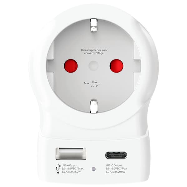 EU til UK-pluggadapter, USB-A/USB-C 20W PD jordet