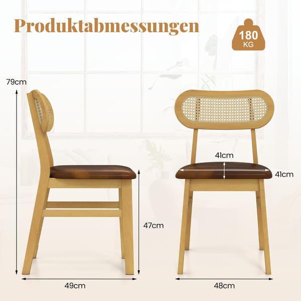 Spisestoler sett med 2, treramme, polstret sete, brun