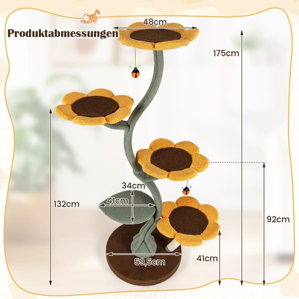 Kradsetræ med 5 blomster- og bladplatforme, 175 cm