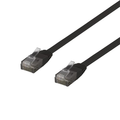 Deltaco Flat Cat6 netværkskabel, 0,3m, sort