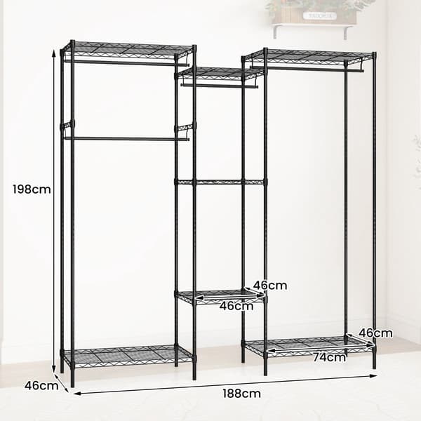 Bærbar garderobe med L-form og vandret montering, sort