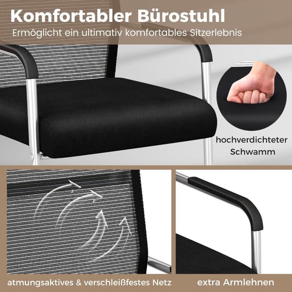 Stablebare kontorstoler, 4-pakning, pustende netting, svart