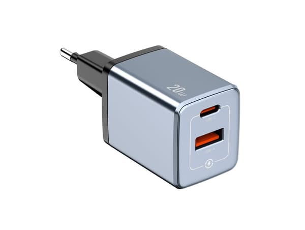 NEXTBATT 20W hurtiglader | USB-C / USB-A | Svart/Grå
