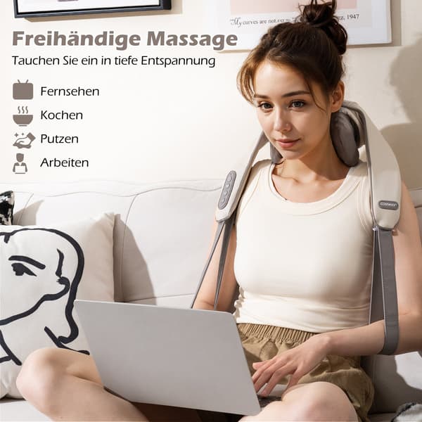 Shiatsu-niska- ja hartiahierontalaite lämmöllä, langaton