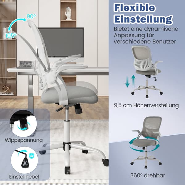 Ergonomisk kontorstol med oppfellbare armlener og vippefunksjon