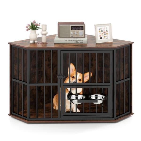Hjørnehundeburmøbler, 114x60x68 cm, justerbar foderautomat