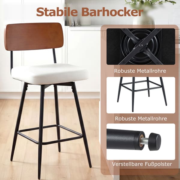 Snurrbara barstolar, set om 2, vitt konstläder, ergonomiska