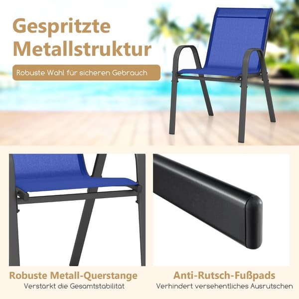 Stablebare utestoler, sett med 2, blå, metall og tekstilene