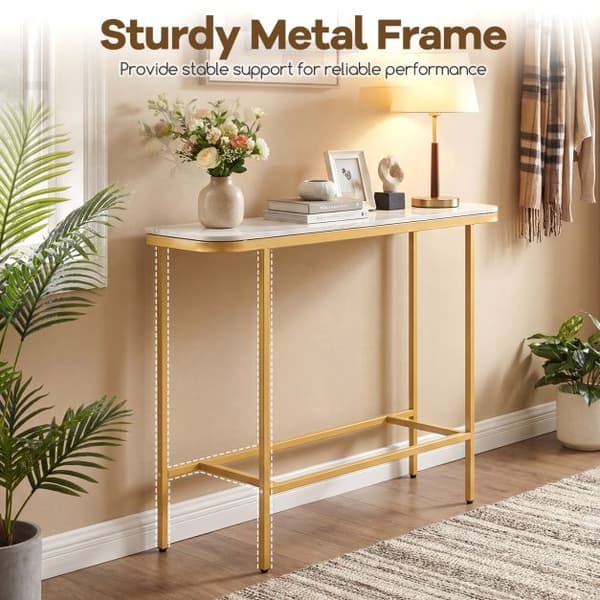 Sofakonsollbord, topp i imitert marmor, metallramme, 110 cm