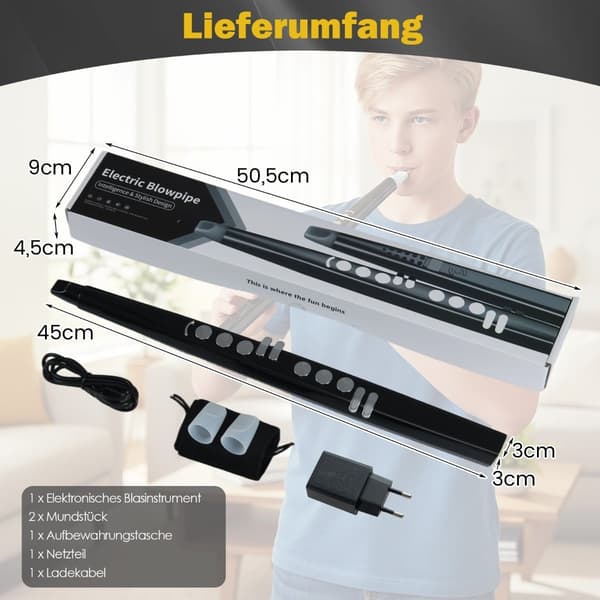 Elektroninen puhallinsoitin, 13 ääntä, 2 sormitusta, musta