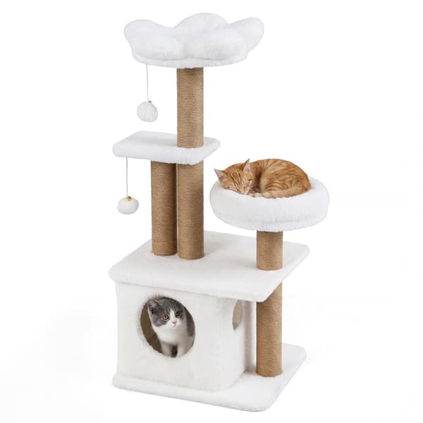 Kradsetræ med hus, platform, seng og bolde, 96 cm beige