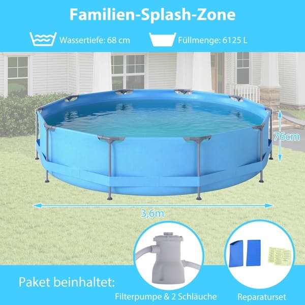Ovanmarkspool 3,6m x 76cm med filterpump