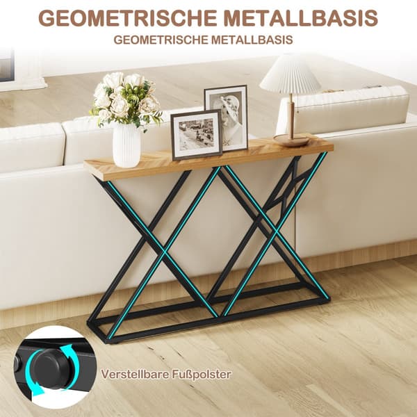Konsollbord med geometrisk metallbase, 140 cm