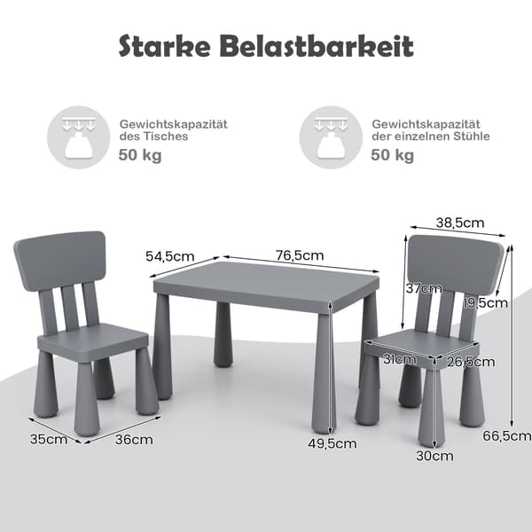 Barnebord og stolsett, plast, grå, alder 1-7