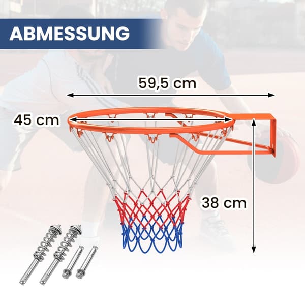 Indendørs basketballkurv – 45 cm ring, vægmontering, orange