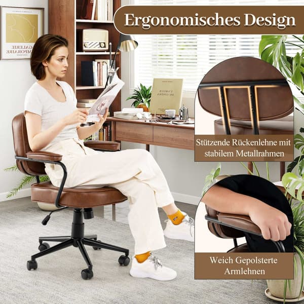 Ergonomisk kontorstol, justerbar, brunt kunstlæder