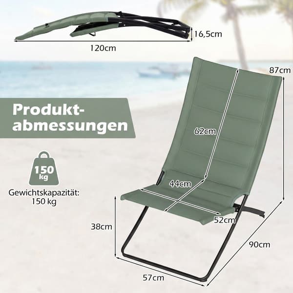 2-delte foldbare strandstole med polstrede sæder, grøn