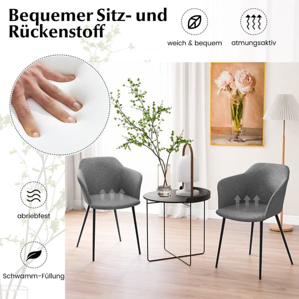 Sæt med 2 grå ergonomiske spisestole med linnedsæde