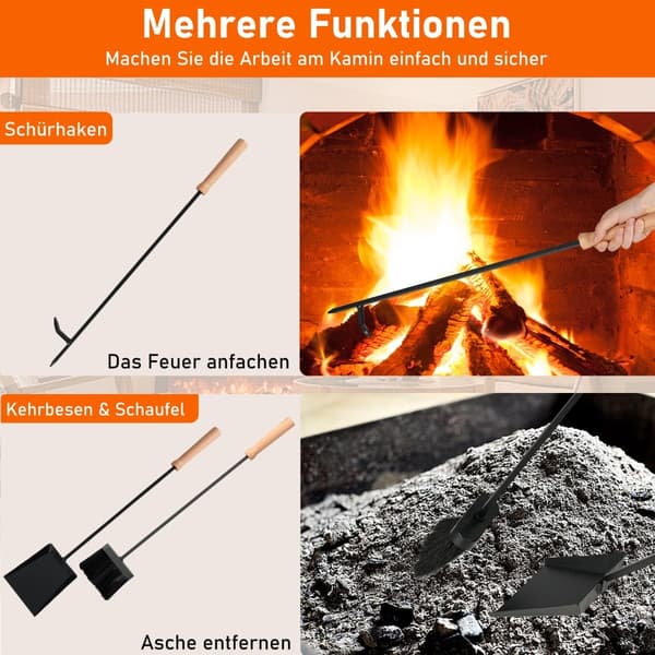 Verktygssats för eldstad, 4-delat metallkit med stativ