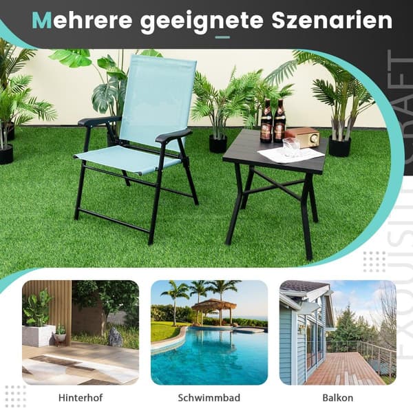 Mintgrønne foldbare havestole, sæt med 2 – 65x60x93 cm