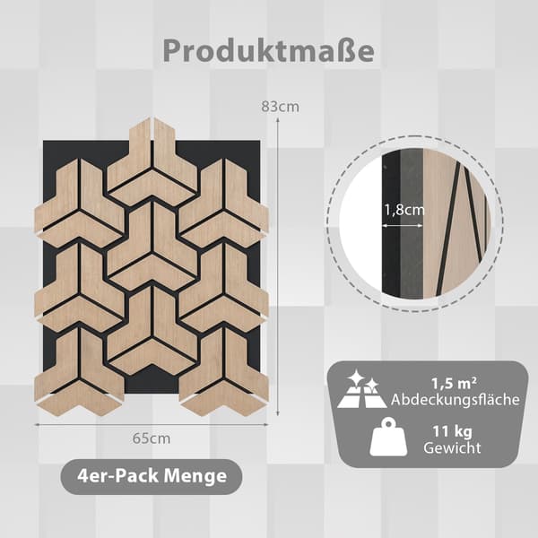 Akustiska väggpaneler, 4-pack, ljudabsorberande trälameller