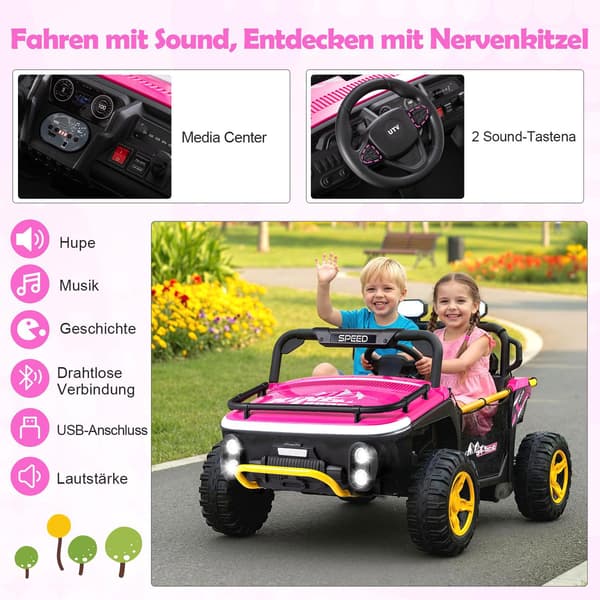 24V elektrisk barnevogn, 2-seter, rosa