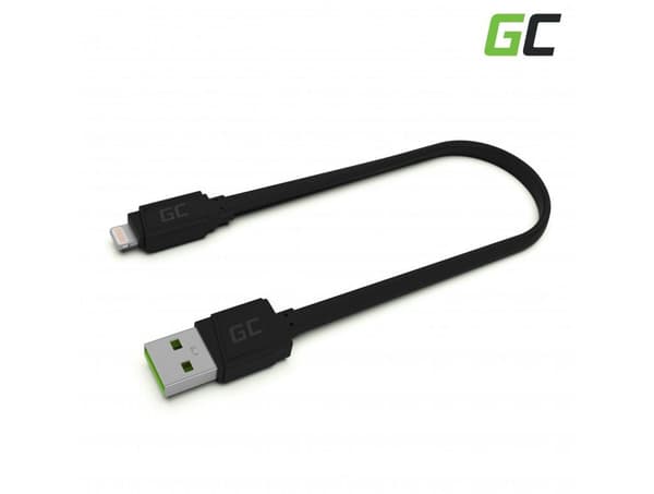 Green Cell Flat Cable USB-A - Lightning, 25 cm, pikalataus Apple 2.4A